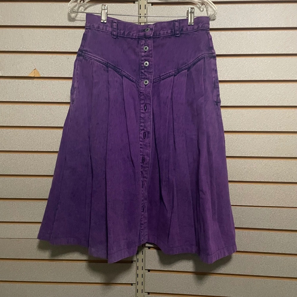 Vintage Sundance Purple Acid Wash Denim Skirt‎ High Waist Button Front USA 11/12